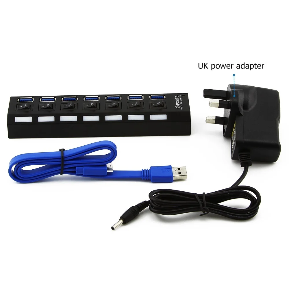 Windyoung USB Hub 3,0 высокое Скорость 7 Порты и разъёмы USB 3,0 концентратор с EUPower адаптер многопортовый usb-адаптер ВКЛ/ВЫКЛ для ноутбука MacBook