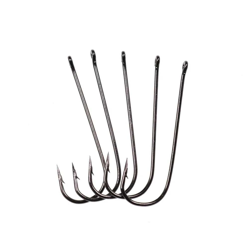Bimoo 50pcs Long Shank Fishing Hook Aberdeen Long Shank Fish Hooks Nickel Brown