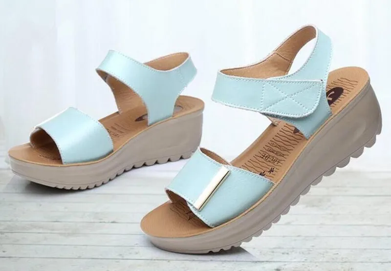 2017 New Summer Women Sandals Genuine Leather Shoes Woman Nurses Shoes Anti-skid Mother Shoes Soft Comfortable Wedges Sandals 2017 New Summer Women Sandals Genuine Leather Shoes Woman Nurses Shoes Anti-skid Mother Shoes Soft Comfortable Wedges Sandals