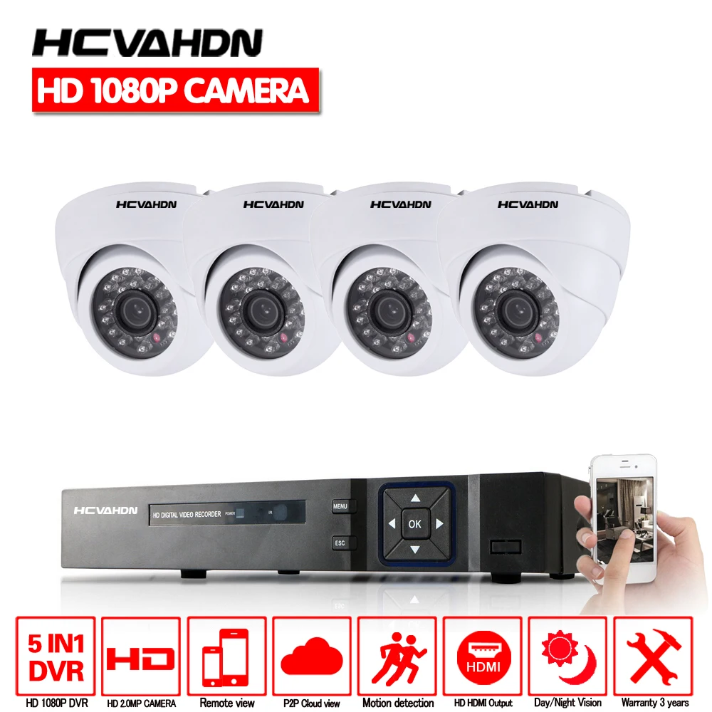 

HCVAHDN HD-AHD 4CH 1080P 2.0MP Security Cameras System 4*1080P 3000TVL Day Night Vision CCTV Home Security Kits