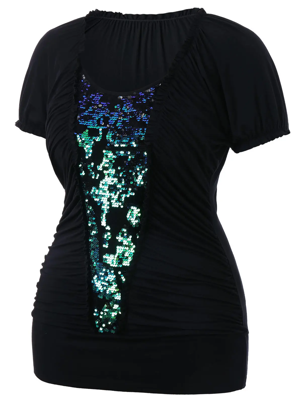 AZULINA Plus Size T Shirt Women Ruffle Trim Ruched Glittery Sequined T-Shirt Summer O Neck Short Sleeve Ladies T-Shirts Big Size AZULINA Plus Size T Shirt Women Ruffle Trim Ruched Glittery Sequined T-Shirt Summer O Neck Short Sleeve Ladies T-Shirts Big Size