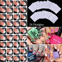 24 pçs/set Prego Guia Art Sticker French Manicure Dicas Ocos Stencils Template 3D Decalques Vinis Forma Styling Ferramenta(China)