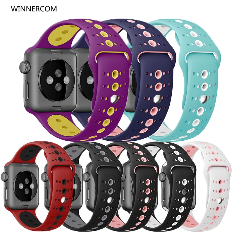 

WINNERCOM Silica gel band For Apple Watch series 1/2/3/4 38mm 42mm Bracelet strap for watch series 4 Vents Double mix