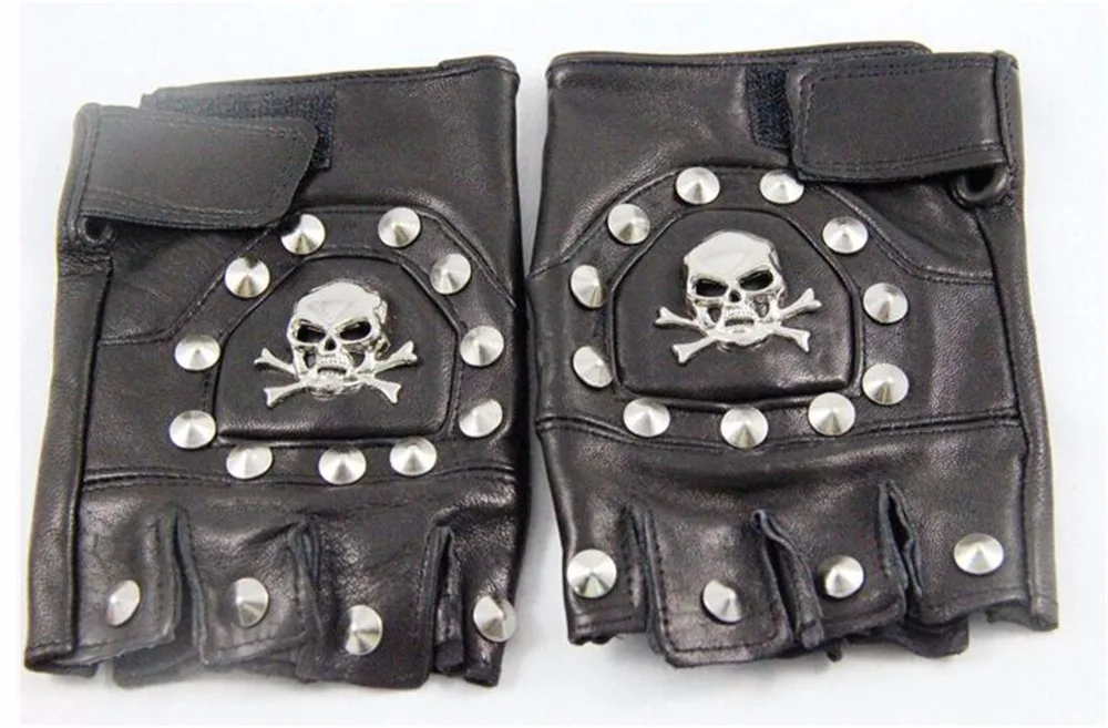 Star Love Punk Rock Череп Кожаные перчатки Половина Finger Костюмы для косплея реквизита перчатки Модные аксессуары