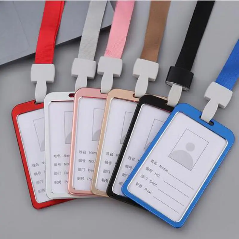 

1PC Aluminium Alloy Work Card Holders With Rope Card Holder Employee Name ID Card Cover Metal Work Identity Badg Lanyard D1