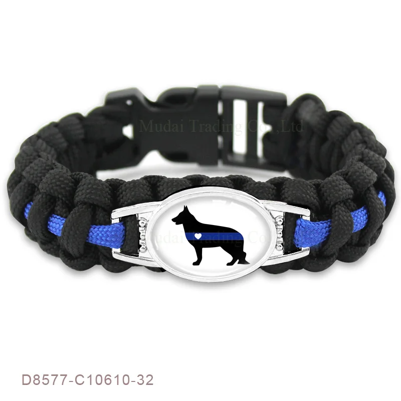 Изготовленный на заказ синий черный тонкий синий линия K9 собачий полицейский собачий патруль собачий ошейник из Паракорда выживания полиции жены мамы Открытый браслет - Окраска металла: D8576C1060933