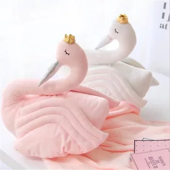 

New Fashion Baby Crown Swan Sleeping Pillow Children's Room Decoration Kids Animal Dolls Toys Photography Props blanket