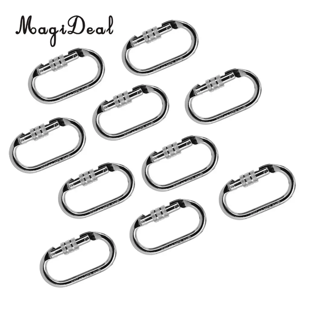 MagiDeal 10 Pieces Oval Shaped Alloy Steel Screw Locking Carabiner for Rock Climbing Tree Rigging Rescue 25KN CE Certified