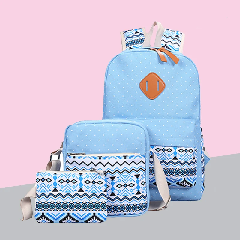 

Fashion Women Canvas Backpack Set 3 Pieces Printing Back Pack Female Student Bookbags Middle High School Bags for Teenage Girls