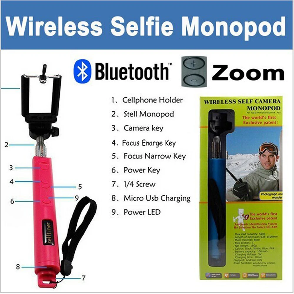 Монопод Телефон Pal Self Перш Pau De Palo Selfie Палка Bluetooth Для Android iPhone Samsung Универсальный