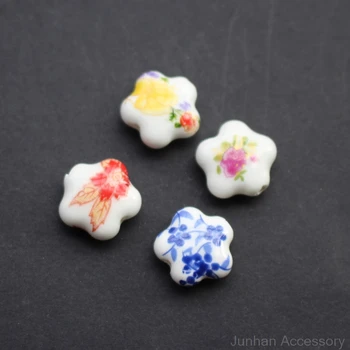 

20Pieces 9.6mm*6.5mm Flower Shape Ceramic Beads Mix patterns for jewelry making 3613