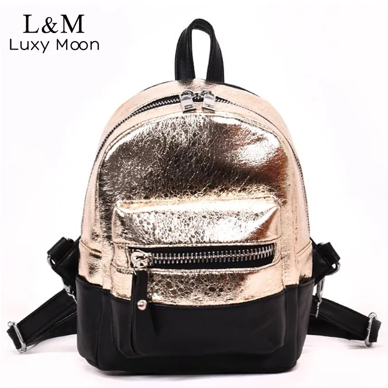 

Luxy moon Mini Backpack School Bags PU Leather Crack Bag Female Gold Backpacks Teenage Girls Small Shoulder Bags Mochila XA416H