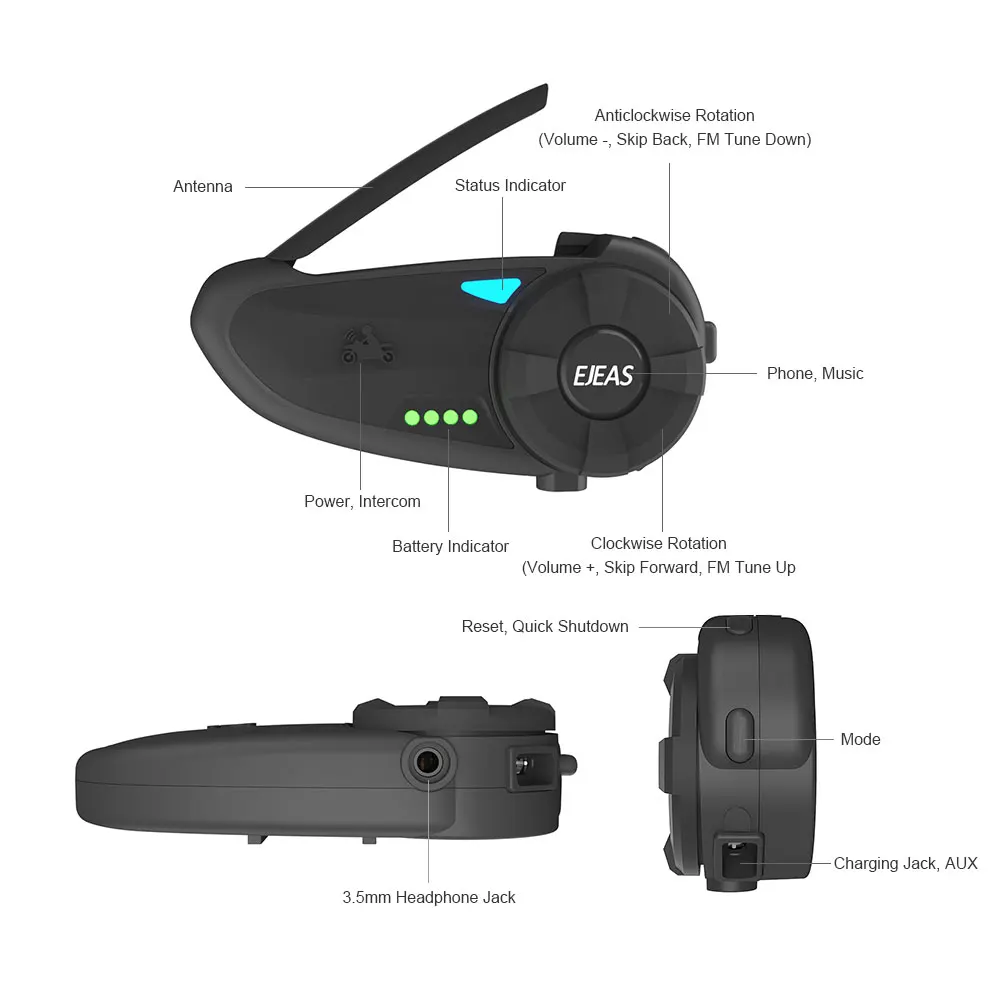 Пара EJEAS Quick 20 2 Rider Интерком мотоциклетный шлем гарнитура Bluetooth 4,2 FM радио Голосовые подсказки быстрое соединение 1,2 км