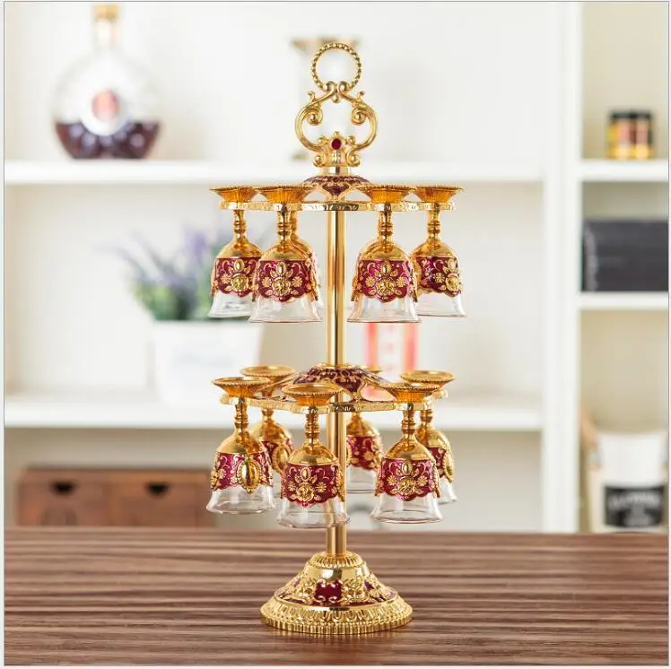 

luxury6/12cups /set European metal wine cups bar accessories wine glass set whiskey decanter drink galss set for home barJB006