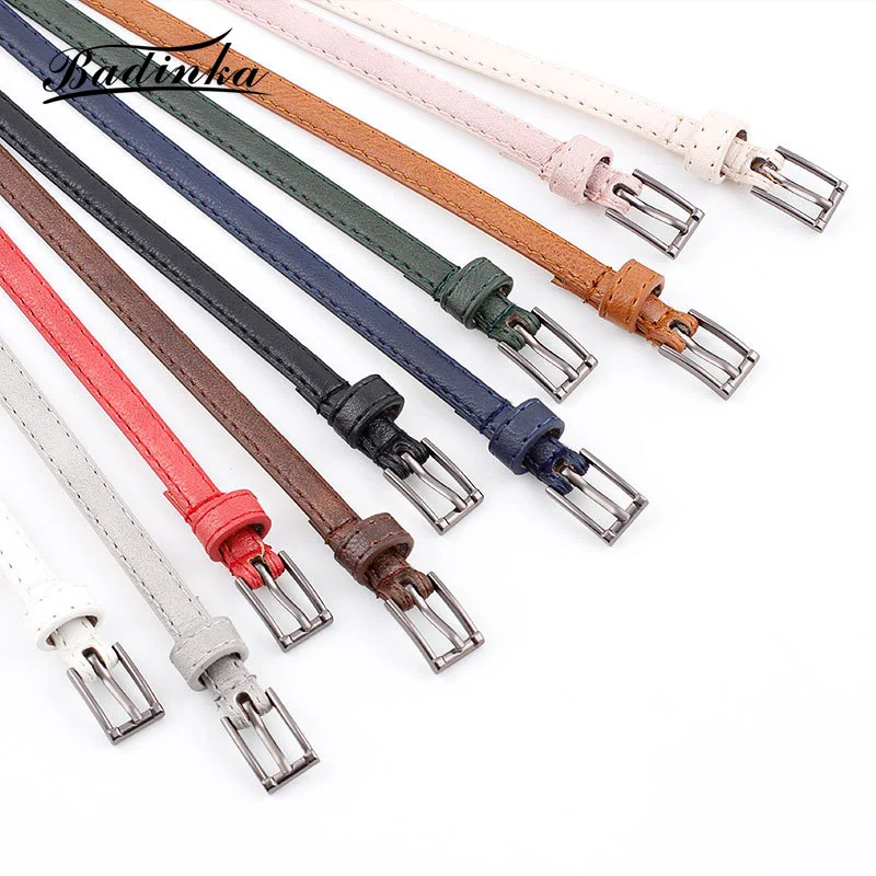 

2019 New Designer Pink Black Red Narrow Skinny Faux Leather Belt Female Vintage Square Pin Buckle Belts for Women Jeans Pants