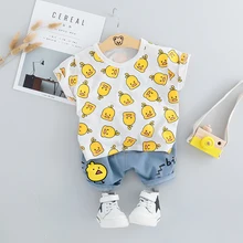 Желтый утенок из мультфильма, комплекты одежды для маленьких девочек, комплекты летней одежды для малышей топы+ шорты, костюм для путешествий из 2 предметов