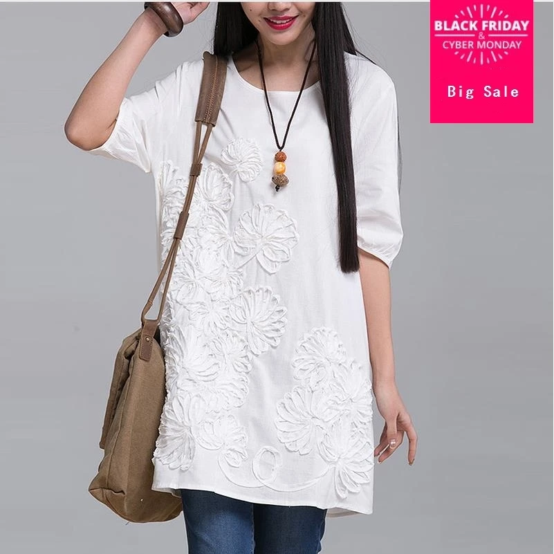 

Free shipping Plus size 2019 Summer Women's 6colors casual Dress High Quality embroidery cotton linen Vintage Dress w253