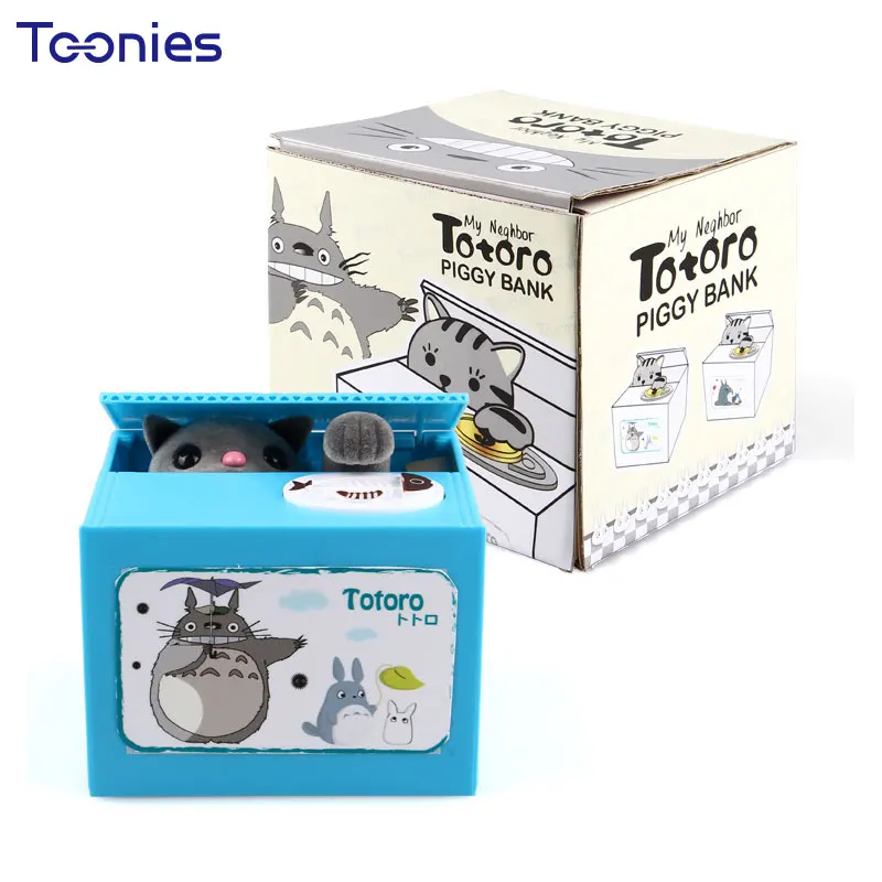 Cartoon Totoro Kumamoto Piggy Bank Hello Kitty Stealing Cat Eat Coin Boxes Kid Toy Voice Power