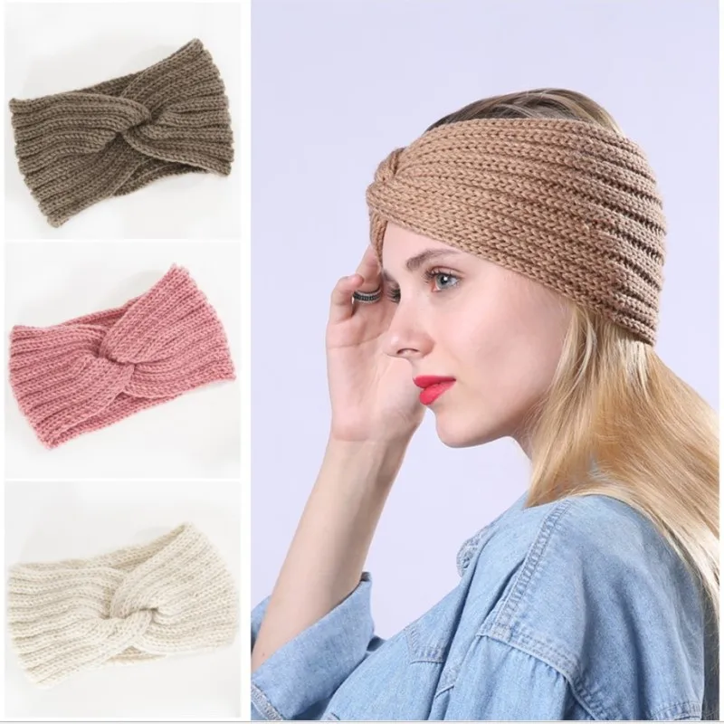 

Fall and Winter Knitted Hair Trim Crossed Headband Elastic Wool Warm Women Sports Headband fashion 1pc