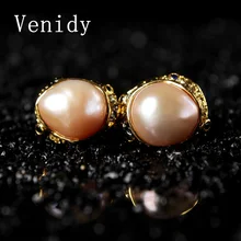 Venidy 2017 New Natural Baroque Pearl Inlay Tourmaline Stud Earrings Fine Jewelry 925 Sterling Silver Earrings Stud Women Party