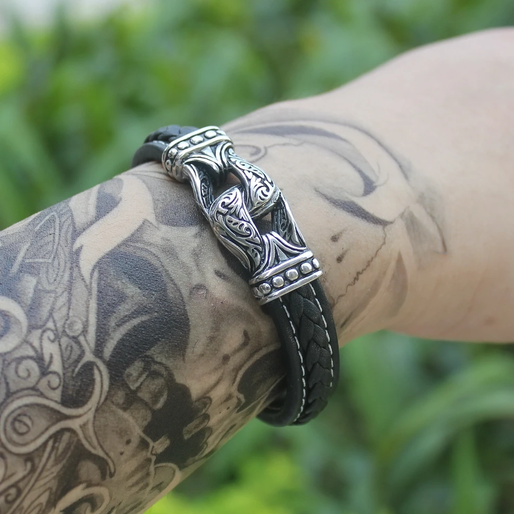 Neo-Gothic Style Magnificent Accessories Genuine Leather Bracelets & Bangles for Men Pulseiras Masculina bracelet jewelry