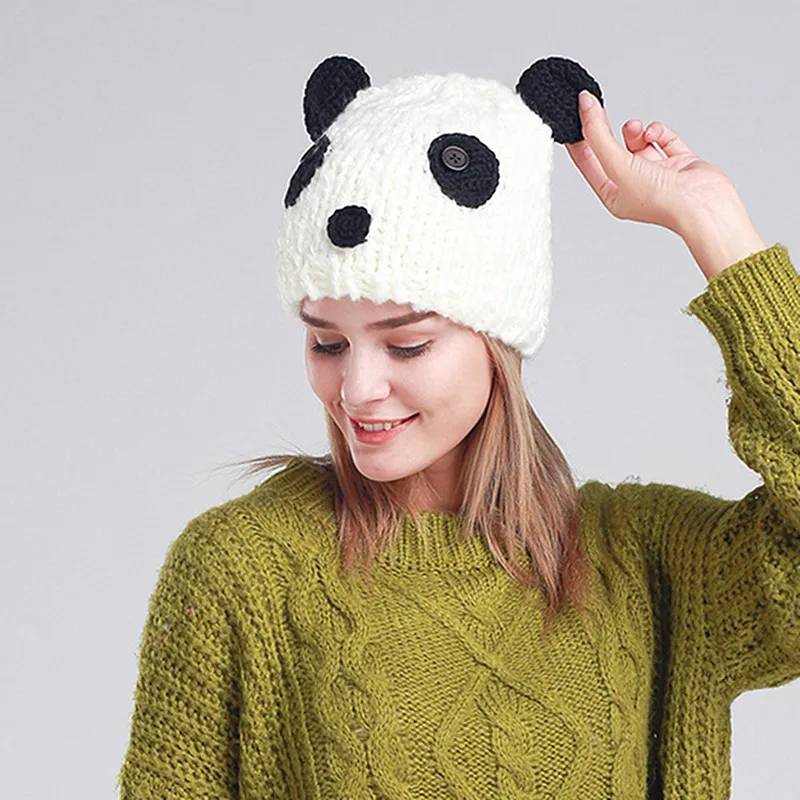 Bomhcs Новинка Симпатичные панды шапочки зима шапочка ручной вязки Шапки для Для женщин шапки