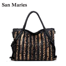 San Maries, женская кожаная сумка, большая сумка, сексуальная леопардовая женская большая сумка-тоут, сумка на плечо, женские кошельки и сумки