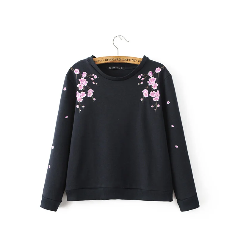 women cute sweet floral embroidery loose sweatshirts long sleeve O neck ...