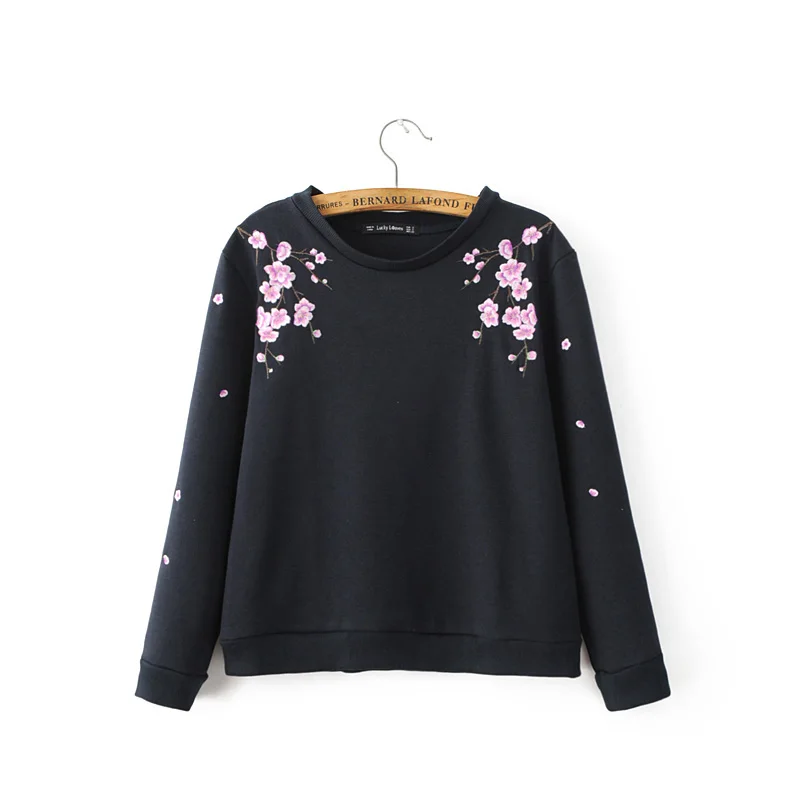 women cute sweet floral embroidery loose sweatshirts long sleeve O neck