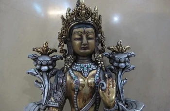 

9.5 Tibet classical Copper Silver gilt White TaRa Guan Yin goddess Buddha Statue 8.02