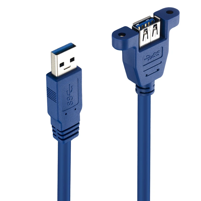 Bochara USB 3,0 кабель-удлинитель папа-мама двойной экранированный(фольга+ оплетка) с винтовым креплением на панель 24AWG+ 28AWG