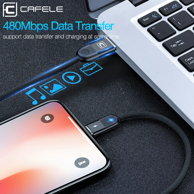 CAFELE, кабель для быстрой зарядки, usb type-C, светодиодный светильник, магнитное зарядное устройство USB для iPhone, samsung, huawei, Xiaomi, синхронизация данных