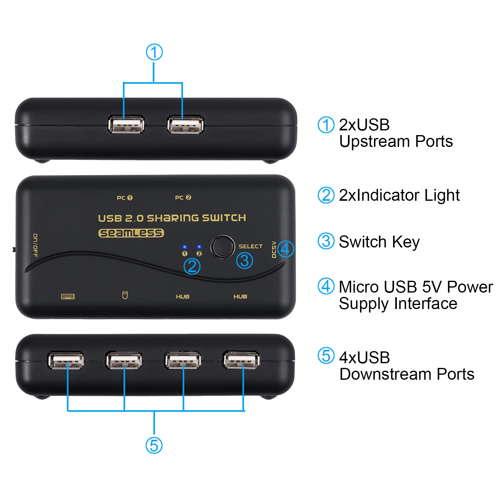 Proster USB 2,0 бесшовный переключатель обмена поддержка цифровой мультиметр бесшовный переключатель 2 компьютера поделиться 4 usb-концентратор