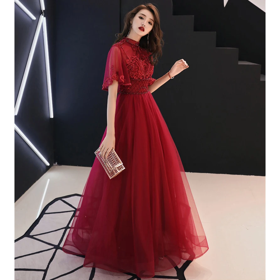 It's YiiYa Evening Dresses Long 2019 Standing Collar Flower Lace Tulle Women Party Dress Illusion Robe de Soiree Plus Size E522 It's YiiYa Evening Dresses Long 2019 Standing Collar Flower Lace Tulle Women Party Dress Illusion Robe de Soiree Plus Size E522