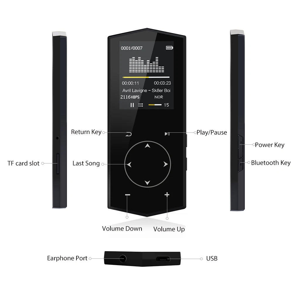 SAGO M1 Bluetooth 4.1 Touch Screen MP3 Player 1.8&quot Color Screen Lossless Sound with 16GB Storage Support FM/TF/Voice Recordi