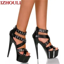 Новые пикантные Летние Босоножки с открытым носком и пряжкой на каблуке 15 см; туфли на высоком каблуке; туфли для танцев