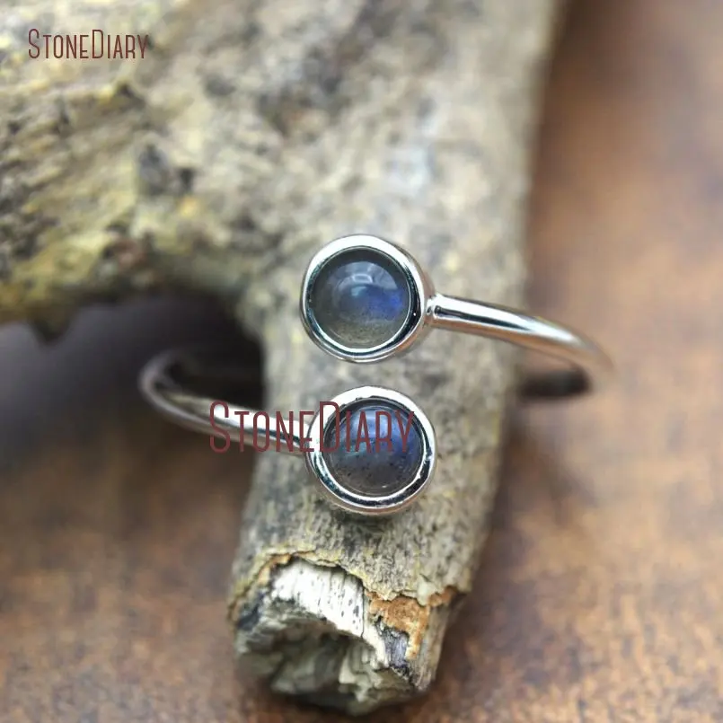 

10Pcs Designer Labradorite Ring Sliver Plated Round Shape Ring Adjustable RM15603