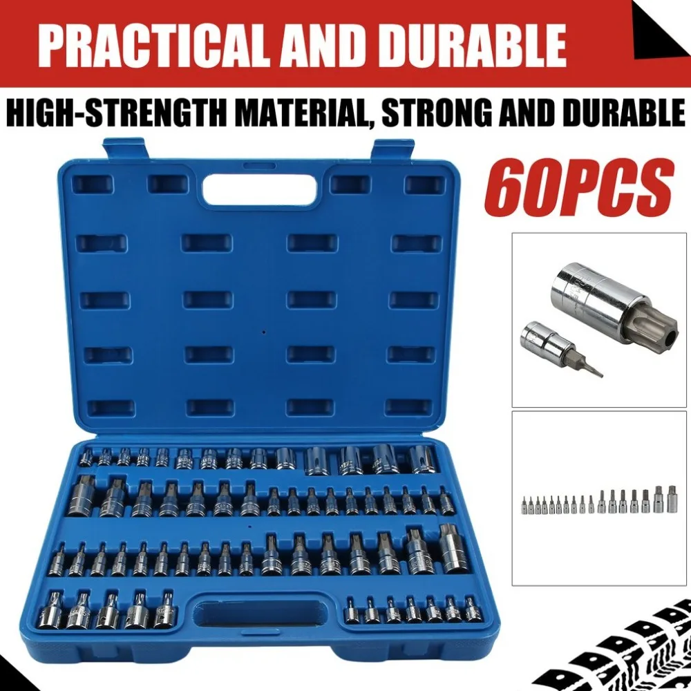 

Newest Portable 60Pcs E-Socket & Torx Bit Socket Set Multifunctional Professional Rust-proof Corrosion Resistance Kit