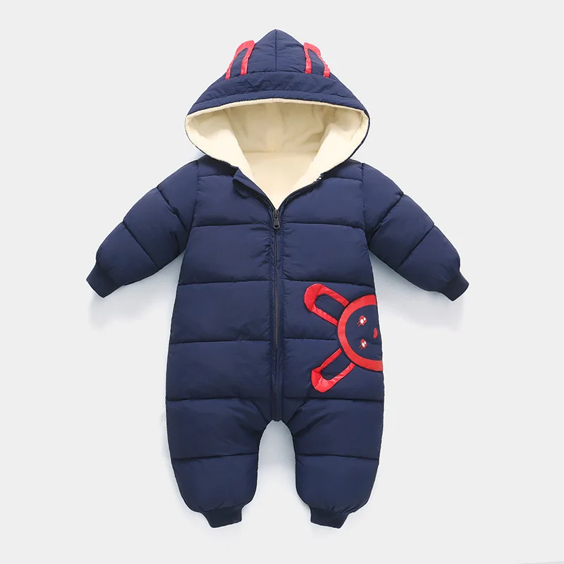 Navy blue Новые зимние теплые вельветовые кофты для девочек, комбинезоны для девочек детское пальто, одежда для малышей, новорожденных зимний костюм для мальчика, теплый комбинезон, пуховик из хлопка для девочек, боди-комбинезон, От 0 до 2 лет - Цвет: Navy blue