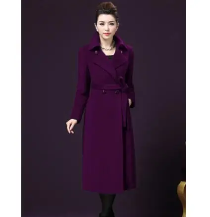 Осень-зима, шерстяное пальто, женское кашемировое шерстяное пальто, Женское пальто с длинным рукавом, плюс размер, 5XL, топы, длинное, качественное, теплое, MS, верхняя одежда - Цвет: Purple