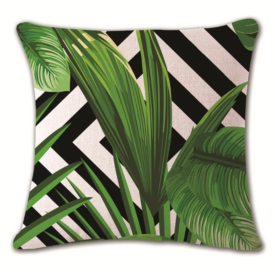 Декоративный чехол для подушки с тропическим зеленым растением, листьями пальм, листьями, хлопковым и льняным рисунком, декоративный чехол для подушки, funda cojines