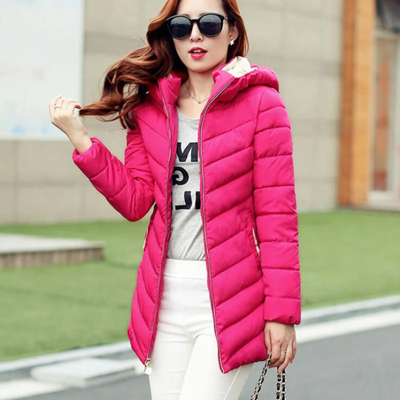 

Women New Long Section Hooded Down Jacket Overcoat 2016 Autumn Winter Fashion Korean Parka Zipper Cotton Padded Jacket Coat