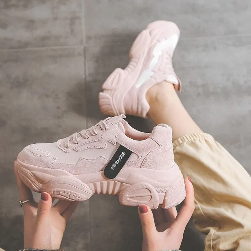 

New Sneakers Women Comfort Platform Flats Spring 2019 Breathable Casual Shoes Ladies Pink Round Toe Shoes Female XWR106