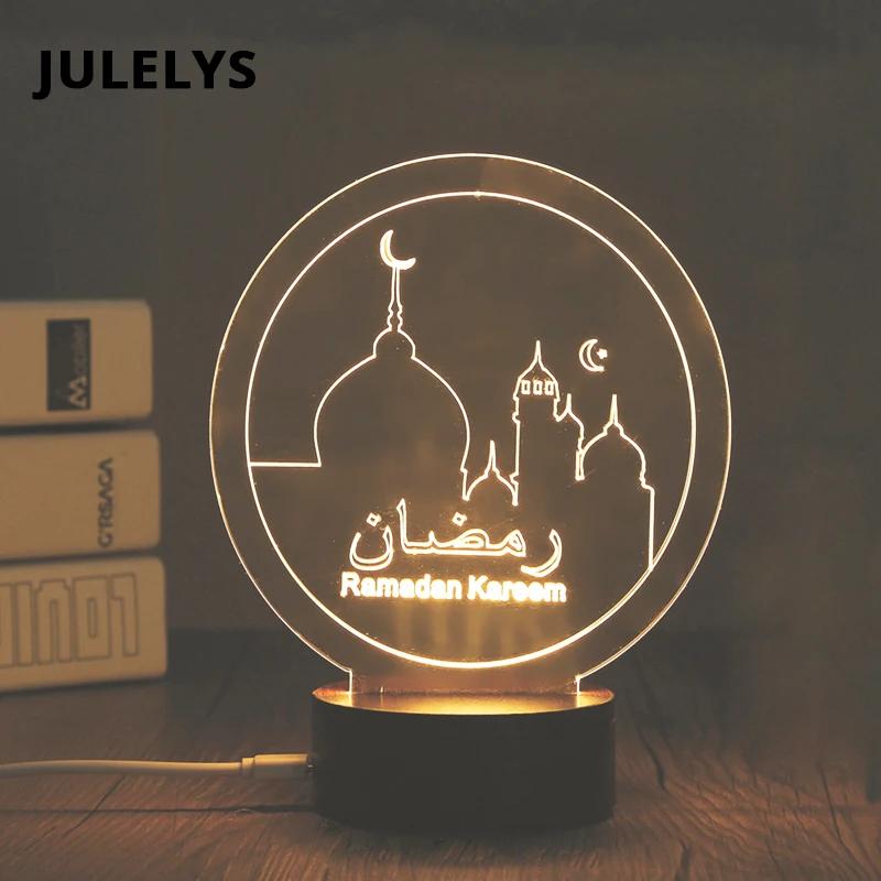 

JULELYS 3D Acrylic LED Night Light Living Room Desk Lamp Bedroom Bedside Table Lamp Holiday Nightlight Ramadan Decorations