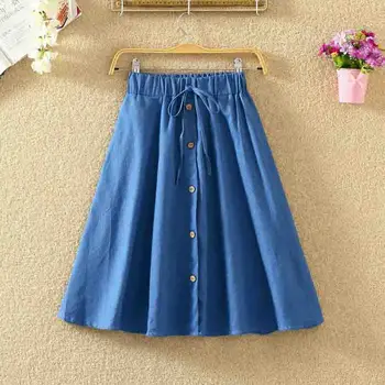 

Fashion Women Skirt Vintage Retro High Waist Pleated Midi Skirt Denim Single Breasted Skirt Clothing