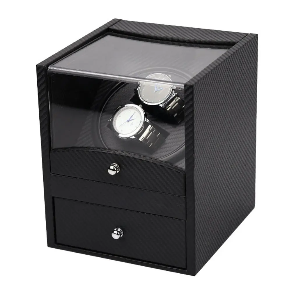 US/EU/AU/UK Plug High Class Motor Shaker Watch Winder Holder Display 2+0 Automatic Mechanical Carbon Fiber Jewelry Box | Наручные часы