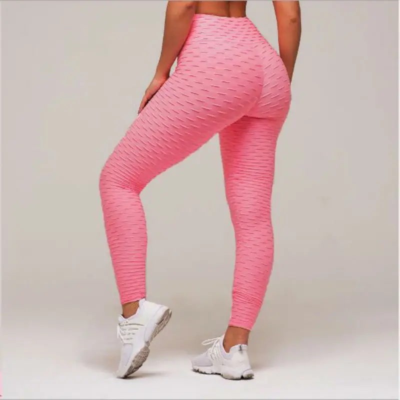 Yoga pants High Waist Push up Fitness Leggings Women Running Sports Trousers Solid High Elastic Sport gym legging spor tayt - Цвет: Розовый