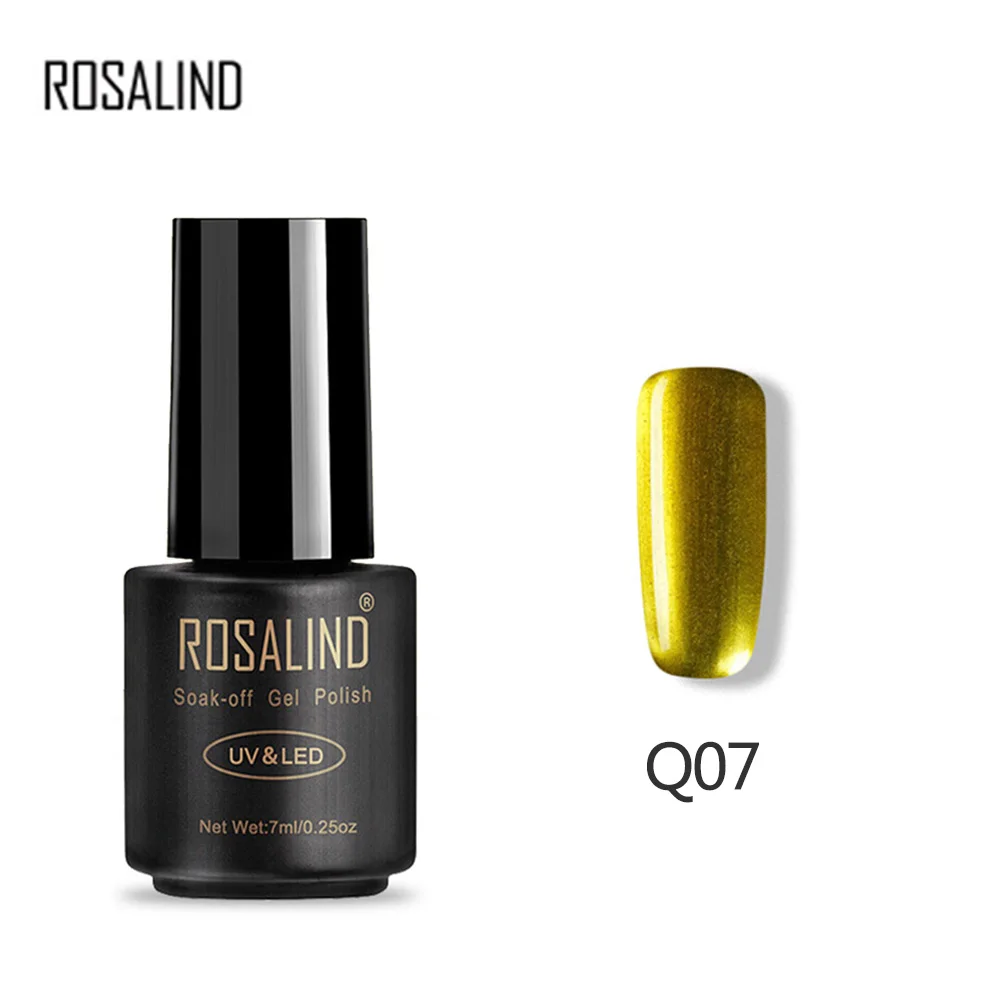 Золотой ROSALIND 7 мл блестящее зеркало для ногтей Гель-лак Светодиодный УФ-гель для ногтей смывка для лака - Цвет: Золотой
