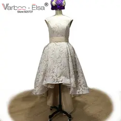 Varboo_elsa белый Кружево атласные вечерние платья Vestido De Festa Высокая Низкая платье для выпускного вечера с круглым вырезом без рукавов