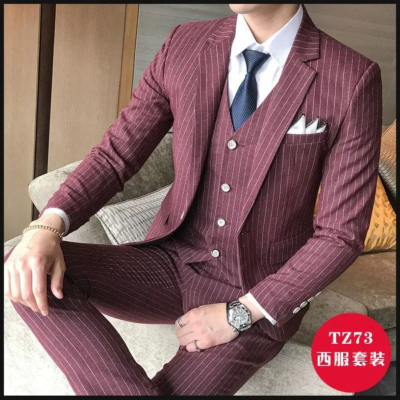 picture color Куртка+ брюки+ жилет) известный бренд мужской костюм s деловой прополка формальный прилегающий мужской смокинг костюмы блейзеры вечерний Выпускной костюм для жениха - Цвет: picture color